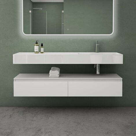 Mai & Mai Mobile Bagno Sospeso, Mobile da Bagno con Lavabo con Cassetti a Chiusura Soft-Close, Bianco opaco, Larghezza: 150cm