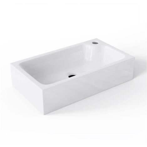 Mai & Mai Lavabo da Appoggio 46x26x11cm, Lavandino Bagno da Appoggio Rettangolare da Minerale Fuso, Bianco Lucido, Colossum101