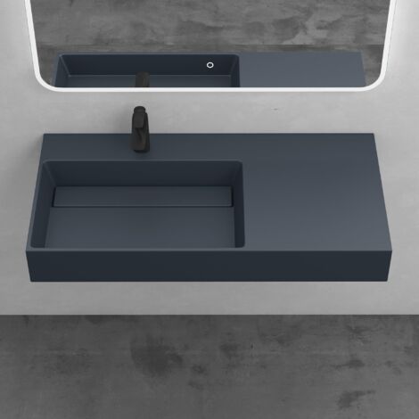 Mai & Mai Lavabo da Appoggio, Lavabo Bagno Sospeso 100x48x13cm, Lavandino Bagno Rettangolare da Marmo Fuso Colossum12-1000L, Antracite