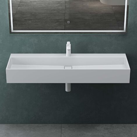 Mai & Mai Lavabo da Appoggio 120x40x12cm, Lavabo Bagno Sospeso Lavandino Bagno Colossum6028 da Marmo Fuso, Un Foro per la Rubinetteria, Bianco Opaco