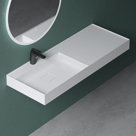 Mai & Mai Lavabo Bagno Sospeso 120×46×12cm Lavandino Bagno Lavabo da Minerale Fuso Colossum630, Bianco Opaco