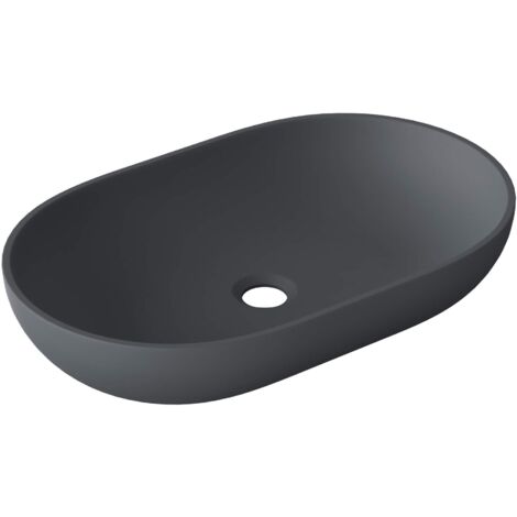 Mai & Mai Lavabo da Appoggio 54x34x10.5cm, Lavandino Bagno Ovale Colossum808 Lavabo da Marmo Fuso, Antracite opaco