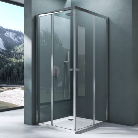 Mai & Mai Box Doccia 140x80x190cm con 4cm Piatto Doccia, Box Doccia a Soffietto Cabina Bagno in Cristallo Trasparente con Porte Scorrevoli Box Cabina Doccia Angolare R16K Plus (1/5)