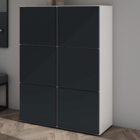 Mai & Mai Scarpiera Portascarpe 90x36x120cm, Porta Scarpe Armadio Scaffale Portascarpe 6 Ante + 12 Scomparti per Ingresso Soggiorno, Camera da Letto Schuhschrank02, Bianco opaco+Antracite opaco