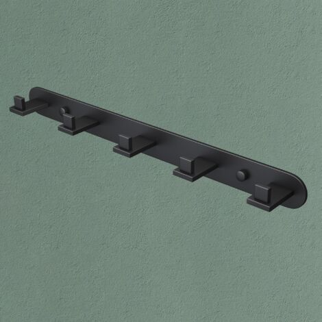 Mai & Mai Appendiabiti da Parete con 5 Ganci, Attaccapanni da Muro in Acciaio Inossidabile Appendiabiti 44.7 cm per Camera da Letto, Ingresso, Cucina, Nero Opaco, Stalo-09 (1/5)