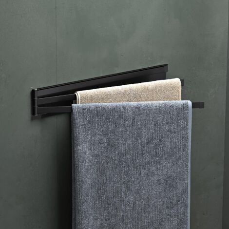 Mai & Mai 24cm Porta Asciugamani da Parete Portasciugamani con 3 Bracci Girevole a 180° Porta Asciugamani Adesivo da Parete per Bagno e Cucina Nero Opaco Folda-02 (1/5)