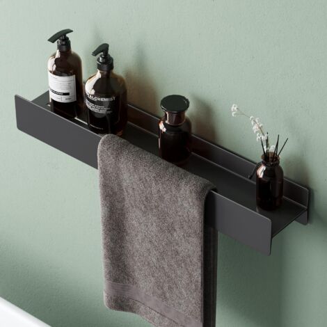 Mai & Mai Mensola da Parete Multifunzionale 60cm, Mensola per Doccia in Lega di Alluminio-Magnesio con Strato Antiruggine Mensola da Appendere per Bagno e Cucina, Rimovibile, Nero Opaco, Reglo-03