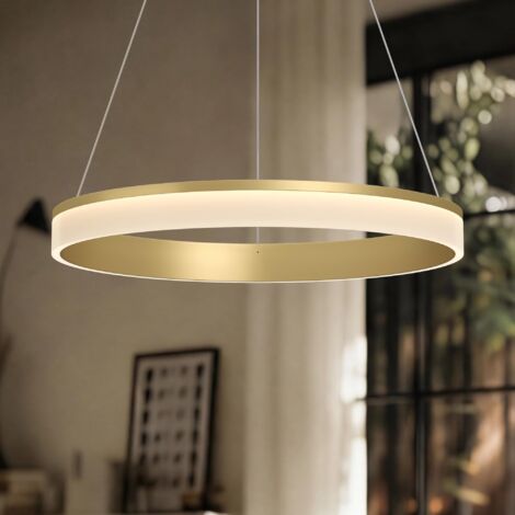 Mai & Mai Lampadario a Sospensione 30W, Lampada 3000-6000K con Filo 110 CM, Altezza Regolabile, Lampada da Soffitto a Sospensione per Camera da Letto e Soggiorno, 60cm, Oro, Luvina02 (1/5)