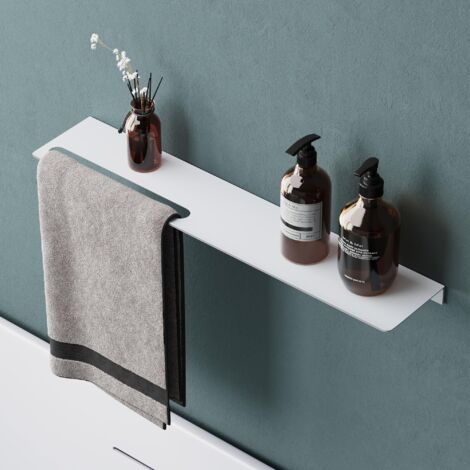 Mai & Mai Mensola da Parete Multifunzionale 60cm, Mensola per Doccia in Alluminio con Portasciugamani Mensola da Appendere per Bagno e Cucina, Bianco Opaco, Reglo-06
