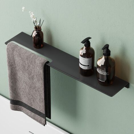 Mai & Mai Mensola da Parete Multifunzionale 60cm, Mensola per Doccia in Alluminio con Portasciugamani Mensola da Appendere per Bagno e Cucina, Nero Opaco, Reglo-06