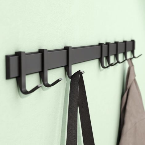 Mai & Mai Appendiabiti da Parete con 8 Ganci Scorrevoli, Attaccapanni da Muro in Alluminio Appendiabiti 80 cm per Cameretta, Ingresso, Cucina, Nero Opaco, Stalo-12 (1/5)