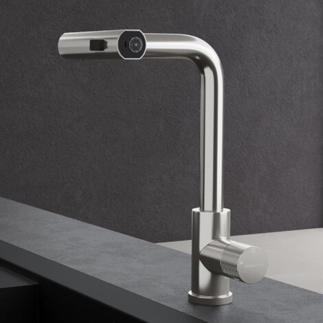 Mai & Mai Rubinetto per Cucina, 3 Modalità con Doccetta Estraibile, Rubinetto Lavello Cucina in Acciaio Inossidabile 304 con Cartuccia Ceramica, Tubi e Accesorri, Design Moderno Argento Turnix-02 (1/5)
