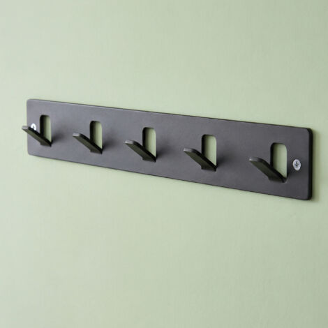 Mai & Mai Appendiabiti da Parete con 5 Ganci, Attaccapanni da Muro in Metallo, Strato Antiruggine, Ganci Appendiabiti per Camera da Letto, Ingresso, Cucina, Bagno, Nero, Stalo-14 (1/5)