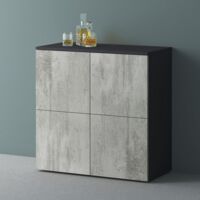 Mai & Mai Mobile Contenitore 76x36.4x74cm, Mobiletto Multiuso con 4 Ante e 4 vani per Soggiorno, Sala da Pranzo, Camera da Letto Schrank04, Antracite Opaco+Calcestruzzo