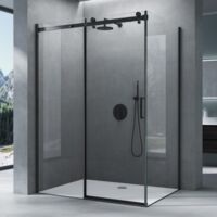 Mai & Mai Box Doccia per Nicchia con Piatto Doccia Bianco, Cabina Angolare con Porta Scorrevole in Vetro di Sicurezza ESG Trasparente Anticalcare, Profilo in Alluminio Nero,80x120cm
