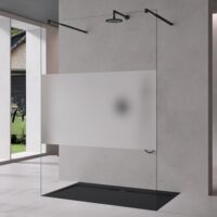 Mai & Mai Box Doccia Walk-In 110x200cm, Parete Doccia in Vetro Parzialmente Smerigliato 8mm Vetro di Sicurezza ESG con 2 Bracci Sostegni Telescopici MMBR3 Nero