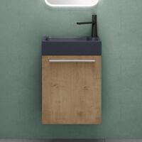 Mai & Mai Mobile Bagno Sospeso46x26x63cm in Marrone chiaro, Set Mobile da Bagno Include Lavabo da Minerale fuso in Antracite opaco, Seria Pisa02