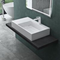 Mai & Mai Lavabo da Appoggio Rettangolare Design Moderno Lavandino bagno Sospeso in Marmoresina, 75x43x14cm Finitura Bianco Colossum12-750R