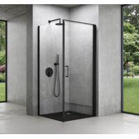 Mai & Mai Box Doccia 100x80x195cm, Cabina Bagno in Cristallo Trasparente 8mm Meccanismo Alza/Abbassa con Porta Girevole Box Cabina Doccia Angolare Ravenna36k-plus, Nero