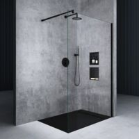 Mai & Mai Box Doccia Walk-In 70x200cm, Parete Doccia in Vetro 8mm Braccio di Sostegno 70-120cm MMBR1 Vetro di Sicurezza ESG con Rivestimento Nano Nero