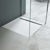 Mai & Mai Piatto Doccia in Marmo Resina Effetto Pietra Cemento Superficie Antiscivolo con Piletta di Scarico Forma Quadrata, 75x75x4cm, Bianco, Geoma04