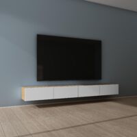 Mai & Mai Mobile TV per Televisore 280x40,2x30cm, Armadietto per TV con 2 Ante Armadietto Basso Soft-close per Soggiorno, Sala da Pranzo, Camera da Letto Fernsehschrank02, Marrone chiaro+Bianco opaco