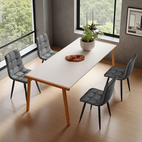 Lot de 4 chaises salle à manger en velours anthracite – Dossier ergonomique 3 zones – Pieds métal noir anti-dérapants – Structure acier renforcée (1/5)
