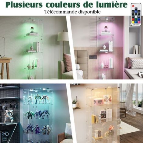 Vitrine en Verre - 4 Étagères Réglables - Éclairage LED RGB - 163x78 ...