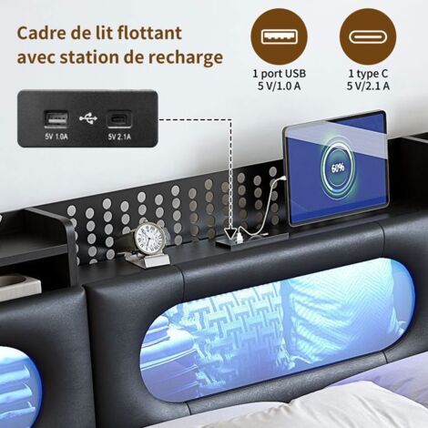 Lit Coffre 160x200 Avec Rangement - Tête De Lit Capitonnée LED Et USB - Mécanisme Hydraulique - Velours Beige - Livré En 2 Colis