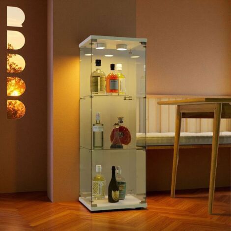 Meuble Vitrine - Verre Trempé - Éclairage LED Intégré - 3 Étages ...