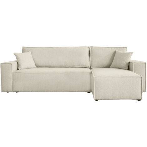 Divano angolare convertibile con funzione letto in tessuto bouclé beige Karl L PREMIUM