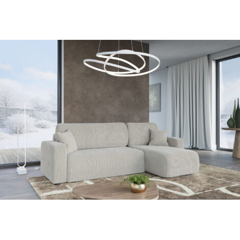 Divano ad angolo trasformabile in velluto a coste beige PIANO L con vano contenitore e sistema di apertura rapido