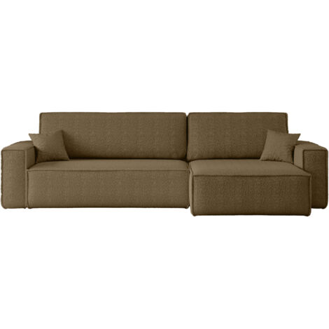 Divano angolare convertibile con funzione letto in tessuto bouclé marrone Karl XL PREMIUM