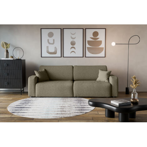 Divano 3 posti PIANO con apertura rapida – funzione letto, tessuto bouclé grigio, divano-letto per soggiorno, comfort premium