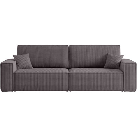 Divano 3 posti KARL con apertura rapida – funzione letto, velluto a coste grigio, divano-letto per soggiorno, comfort premium