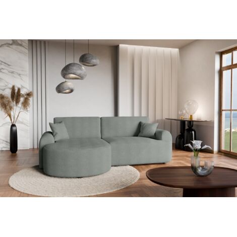 Divano angolare sinistro moderno con funzione letto in bouclé grigio chiaro – ARTE PREMIUM, direttamente dal produttore