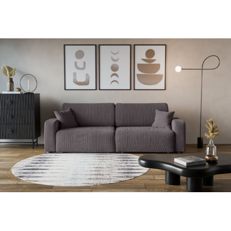 Divano 3 posti PIANO con apertura rapida – funzione letto, velluto a coste grigio, divano-letto per soggiorno, comfort premium