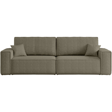 Divano 3 posti KARL con apertura rapida – funzione letto, tessuto bouclé grigio, divano-letto per soggiorno, comfort premium
