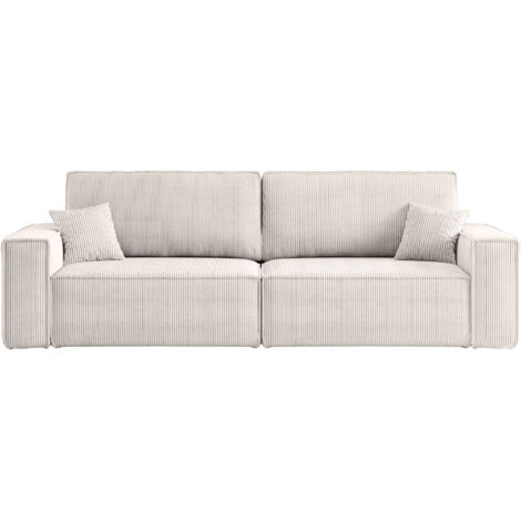 Divano 3 posti KARL con apertura rapida – funzione letto, velluto a coste bianco, divano-letto per soggiorno, comfort premium
