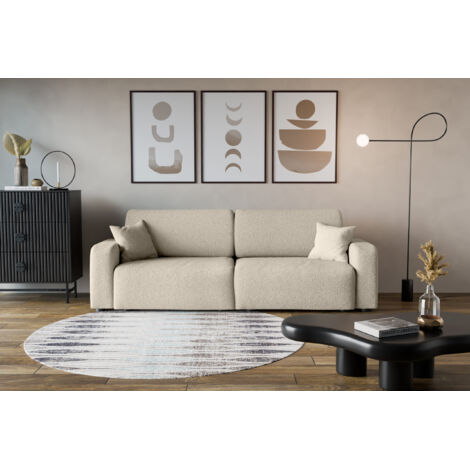 Divano 3 posti PIANO con apertura rapida – funzione letto, tessuto bouclé beige, divano-letto per soggiorno, comfort premium