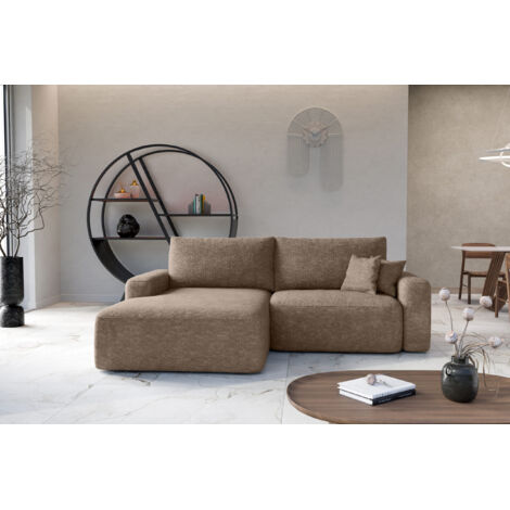 Divano angolare sinistro letto SOHO in chenille marrone antimacchia – Direttamente dal produttore, consegna e installazione gratuite