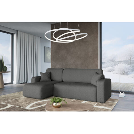 Divano ad angolo trasformabile in tessuto boucle antracite PIANO L con vano contenitore e sistema di apertura rapido