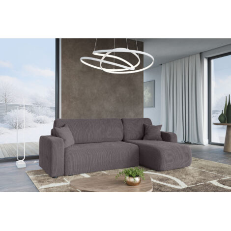 Divano ad angolo trasformabile in velluto a coste grigio PIANO L con vano contenitore e sistema di apertura rapido