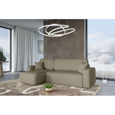 Divano ad angolo trasformabile in tessuto boucle grigio PIANO L con vano contenitore e sistema di apertura rapido
