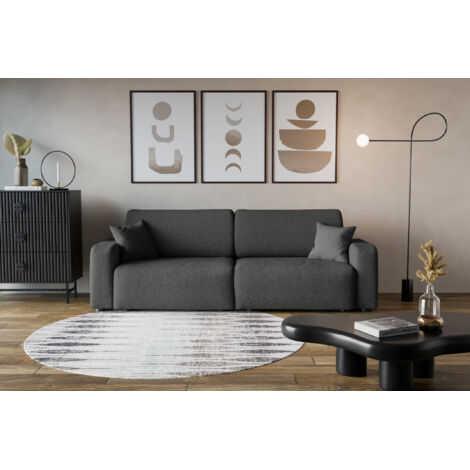 Divano 3 posti PIANO con apertura rapida – funzione letto, tessuto bouclé antracite, divano-letto per soggiorno, comfort premium