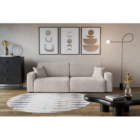 Divano 3 posti PIANO con apertura rapida – funzione letto, velluto a coste bianco, divano-letto per soggiorno, comfort premium