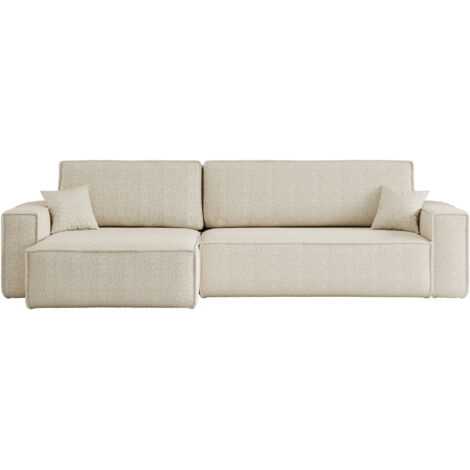 Divano angolare convertibile con funzione letto in tessuto bouclé beige Karl XL PREMIUM
