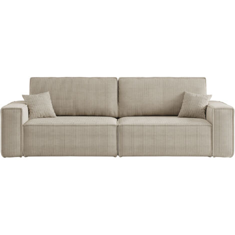 Divano 3 posti KARL con apertura rapida – funzione letto, velluto a coste beige, divano-letto per soggiorno, comfort premium