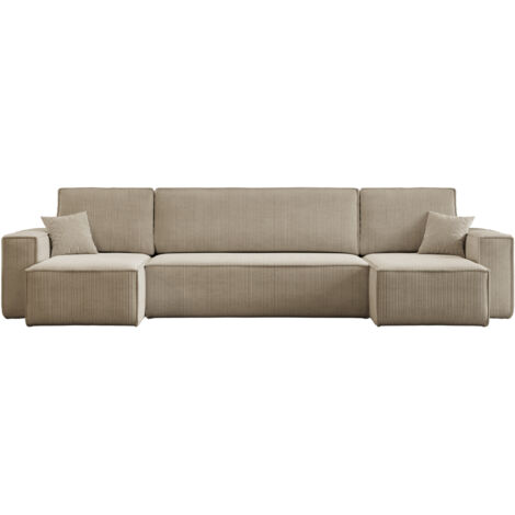 Divano angolare in velluto a coste beige con funzione letto Karl U – produttore