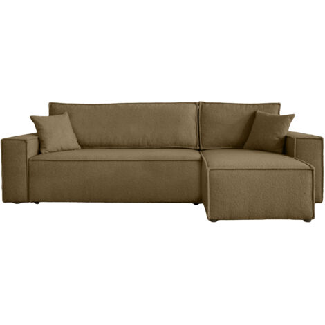 Divano angolare convertibile con funzione letto in tessuto bouclé marrone Karl L PREMIUM